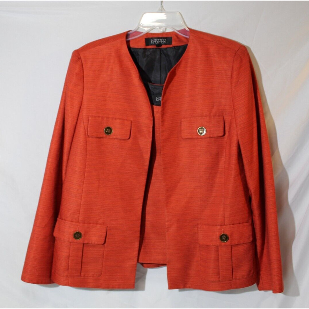 Kasper 2pc Suit Blazer/Jacket Open Front & Tank Top Orange Women's 14 Office